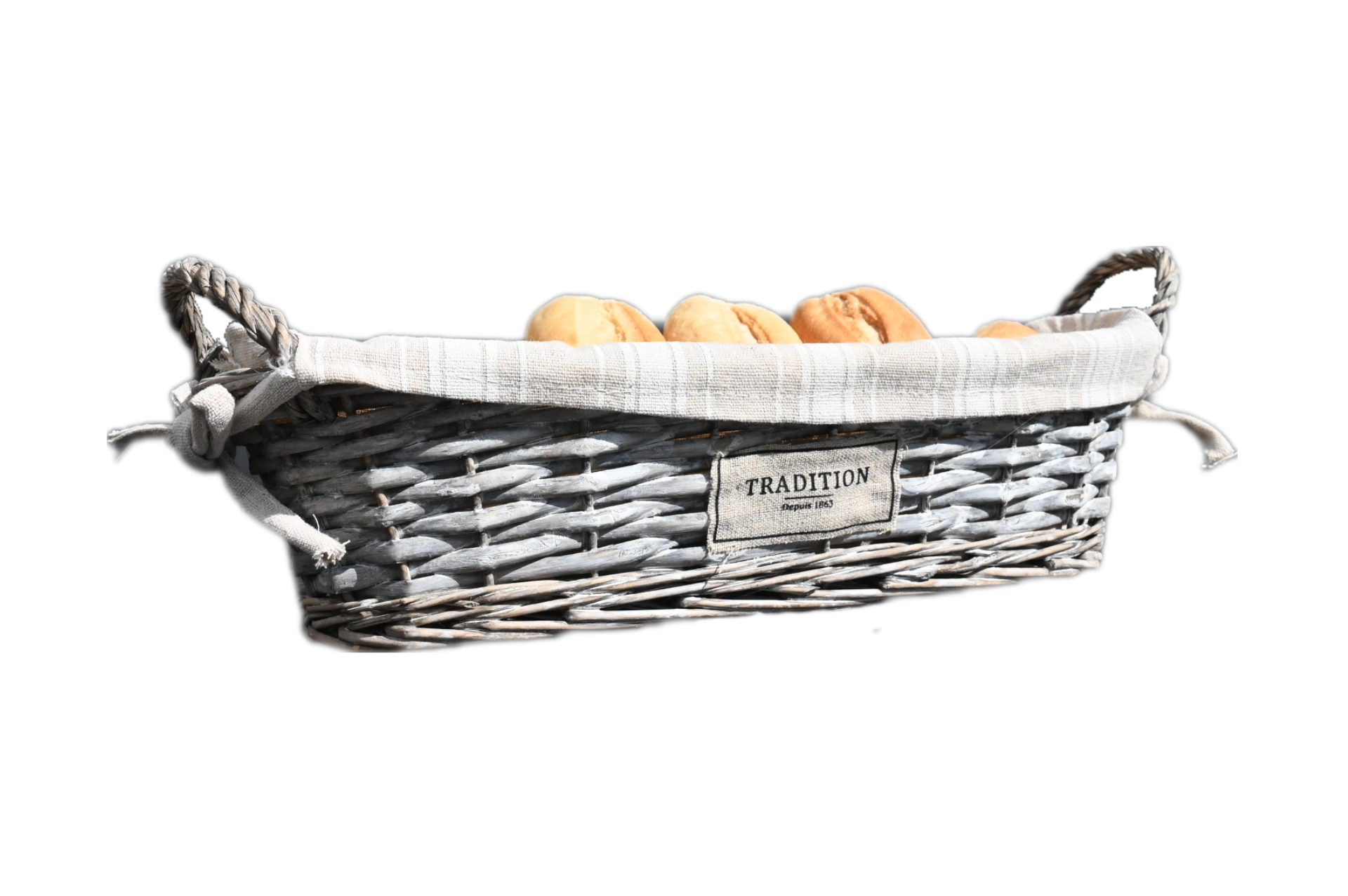 2 paniers en osier et tissus vichy rouge