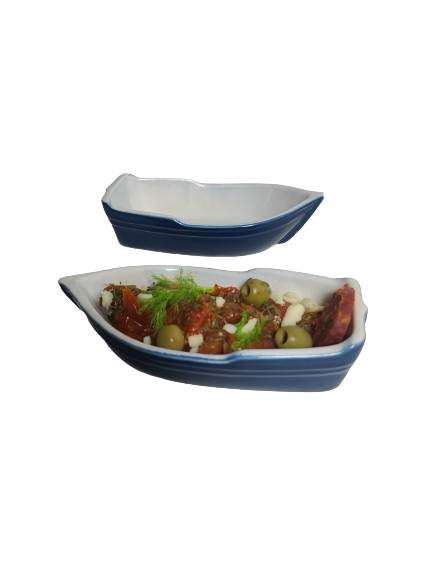 6042 Verrine porcelaine bateau blanc/bleu 17x7,5 h4,5 contenance 12cl – Image 2